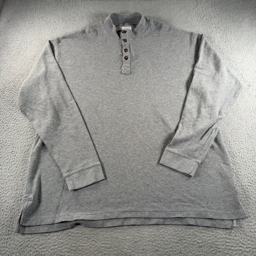 Duluth Trading Co Henley Shirt Mens 2XL Gray Long Sleeve Mock Neck Long Sleeve